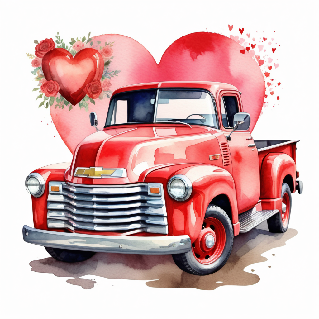 A red vintage chevy pickup truck done in