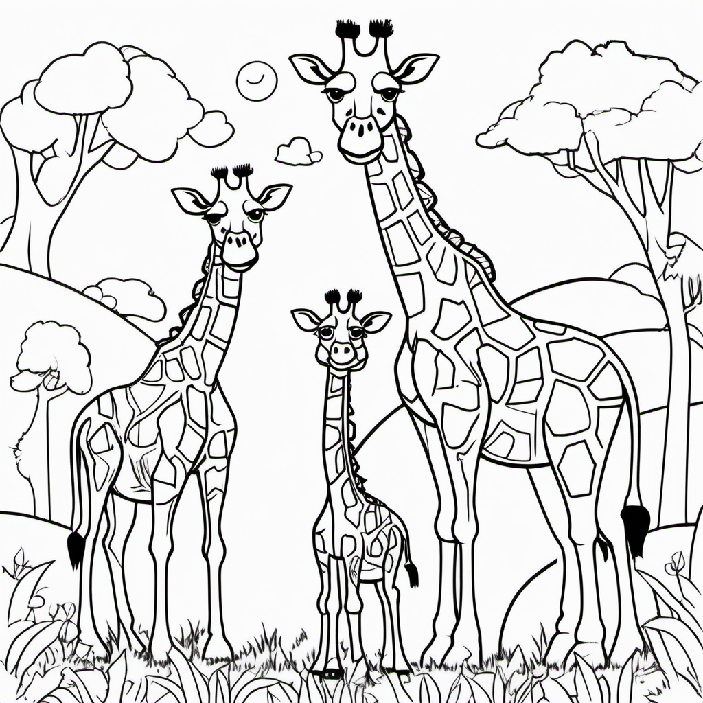 imagine colouring page for kids Giraffe family Delight