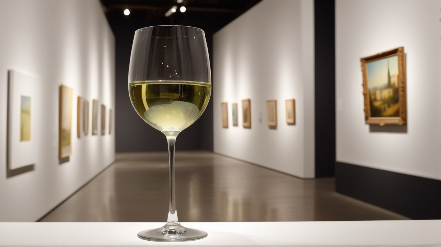 white wine glass at an art exhibitionor museum