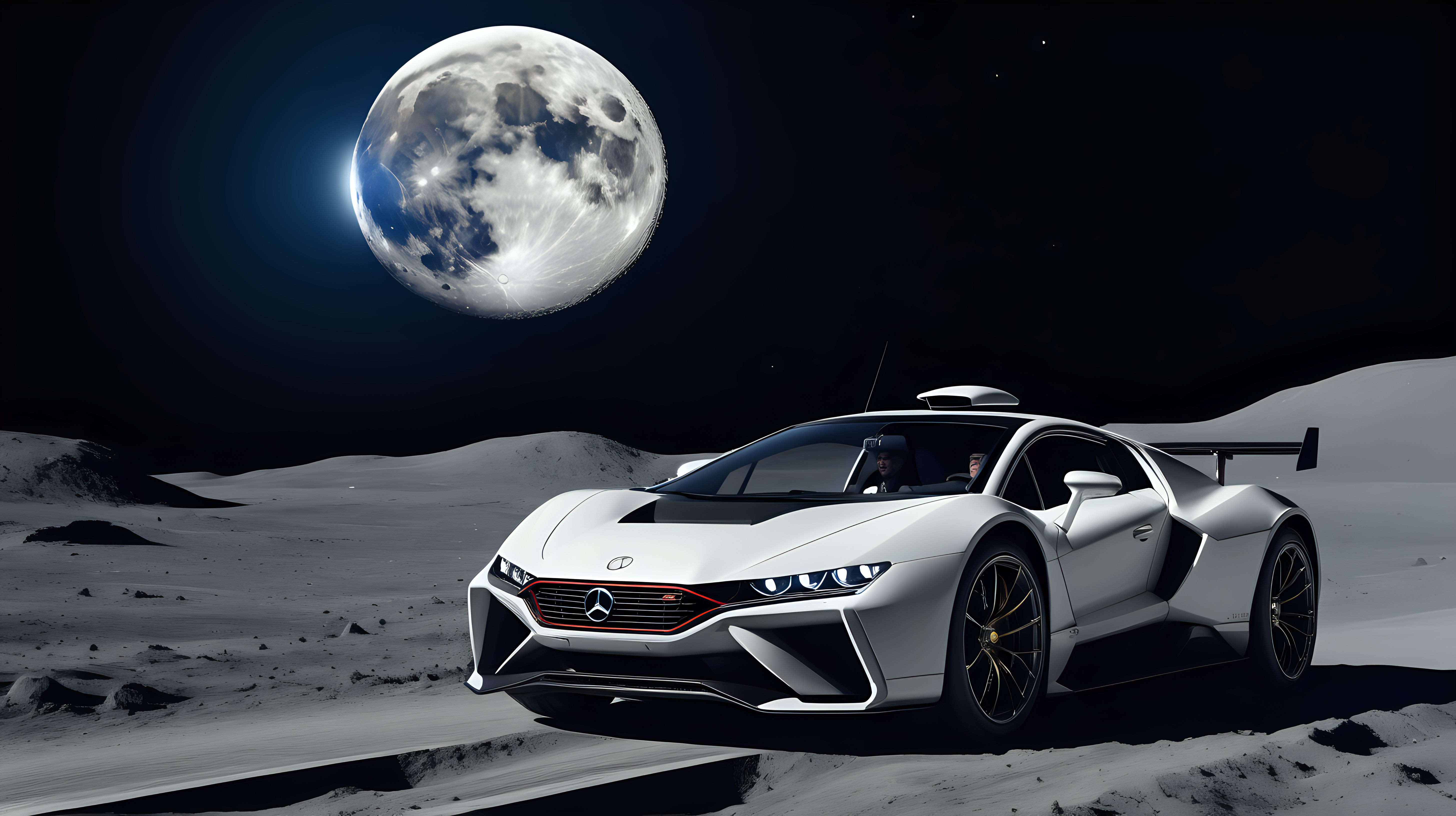 European sports car driving on the Moon