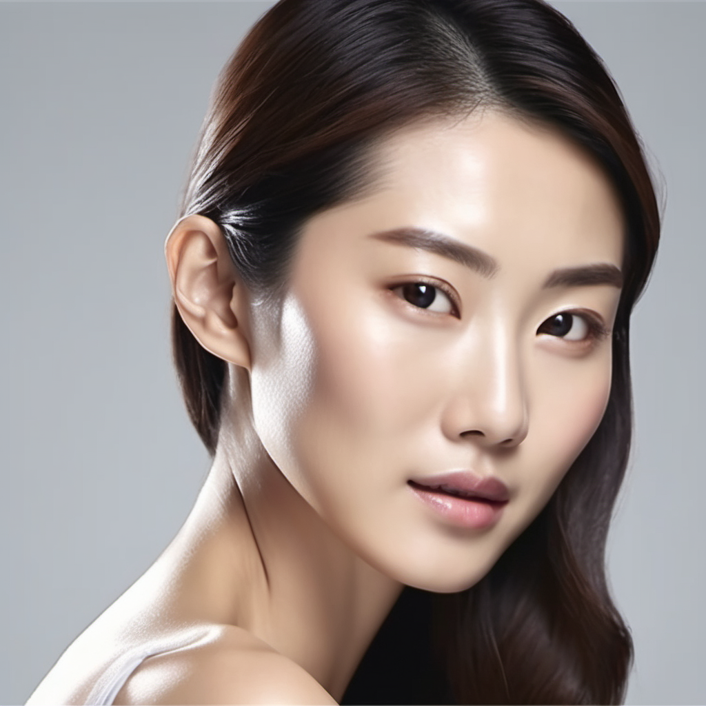 Japanese  lady has flawless and dewy skin for a skincare commercial advertisement 