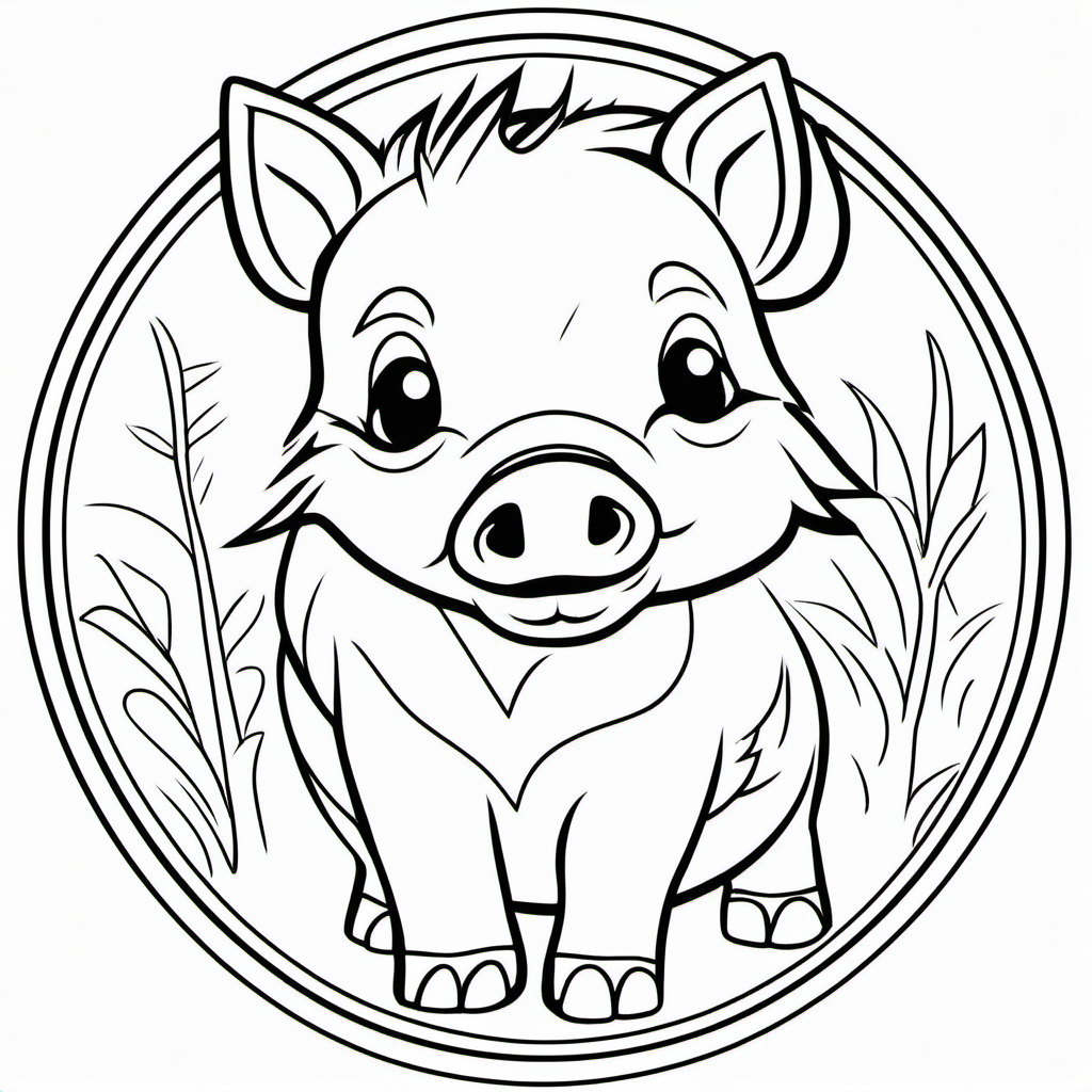 draw a cute Boar with only the outline in black for a coloring book for kids
