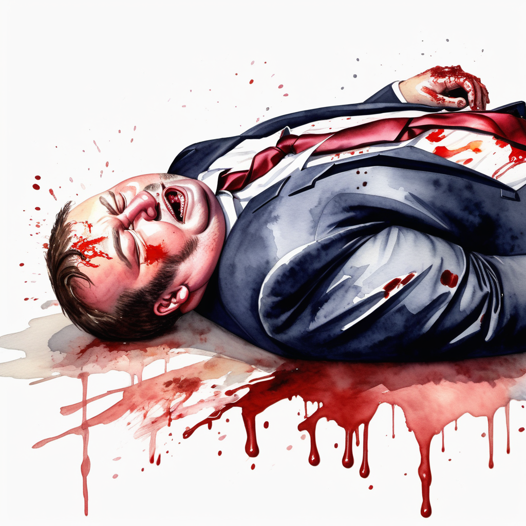 fat man in suit and tie lying on