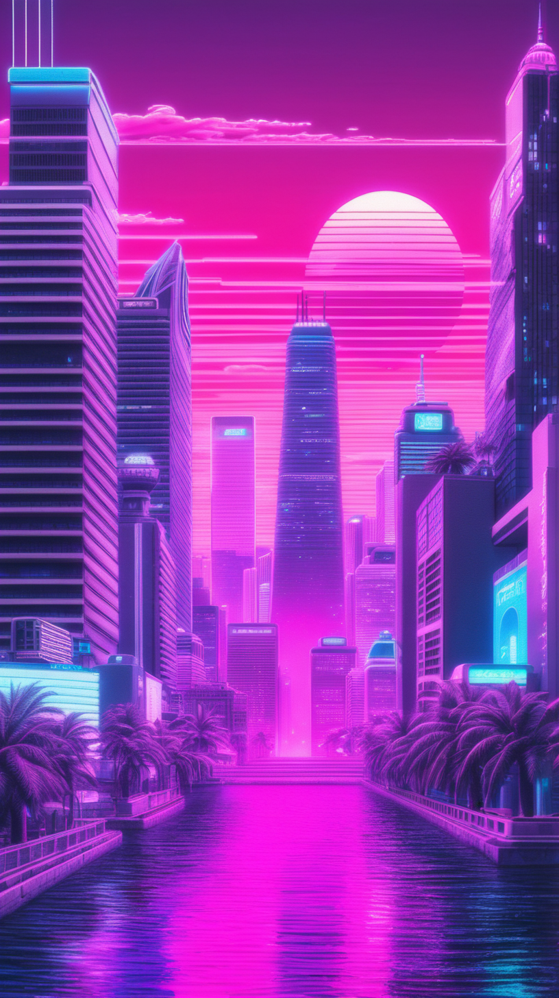 A vaporwave cityscape
