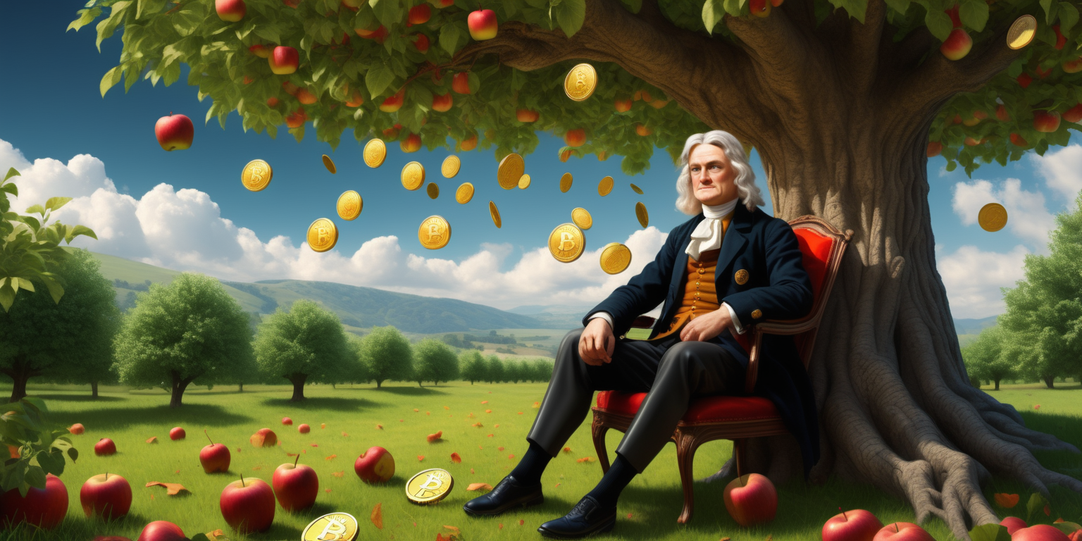 Sir Isaak Newton is sitting under the apple tree and looking at the falling bitcoins and ethers