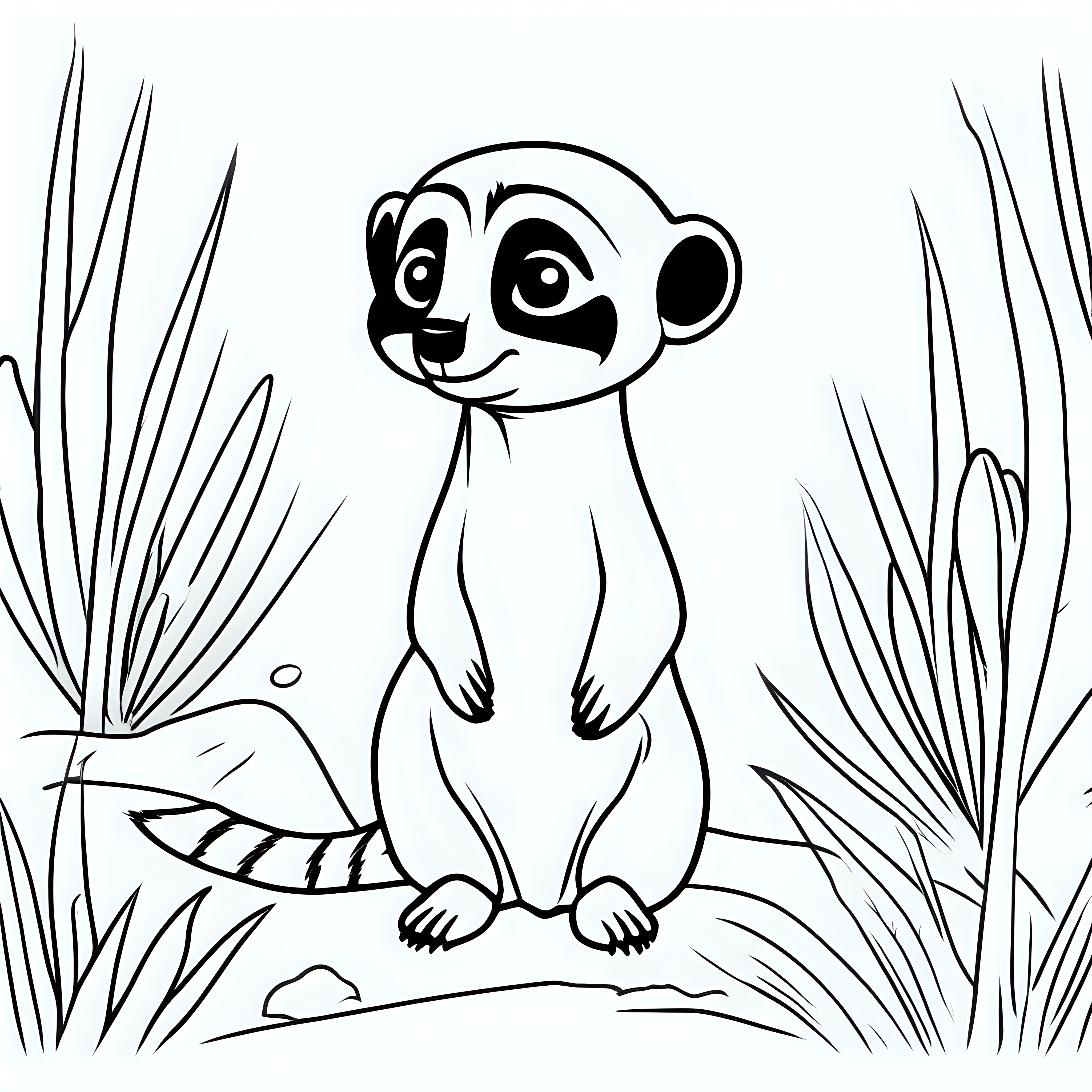 draw a cute meerkat with only the outline in black for a coloring book for kids