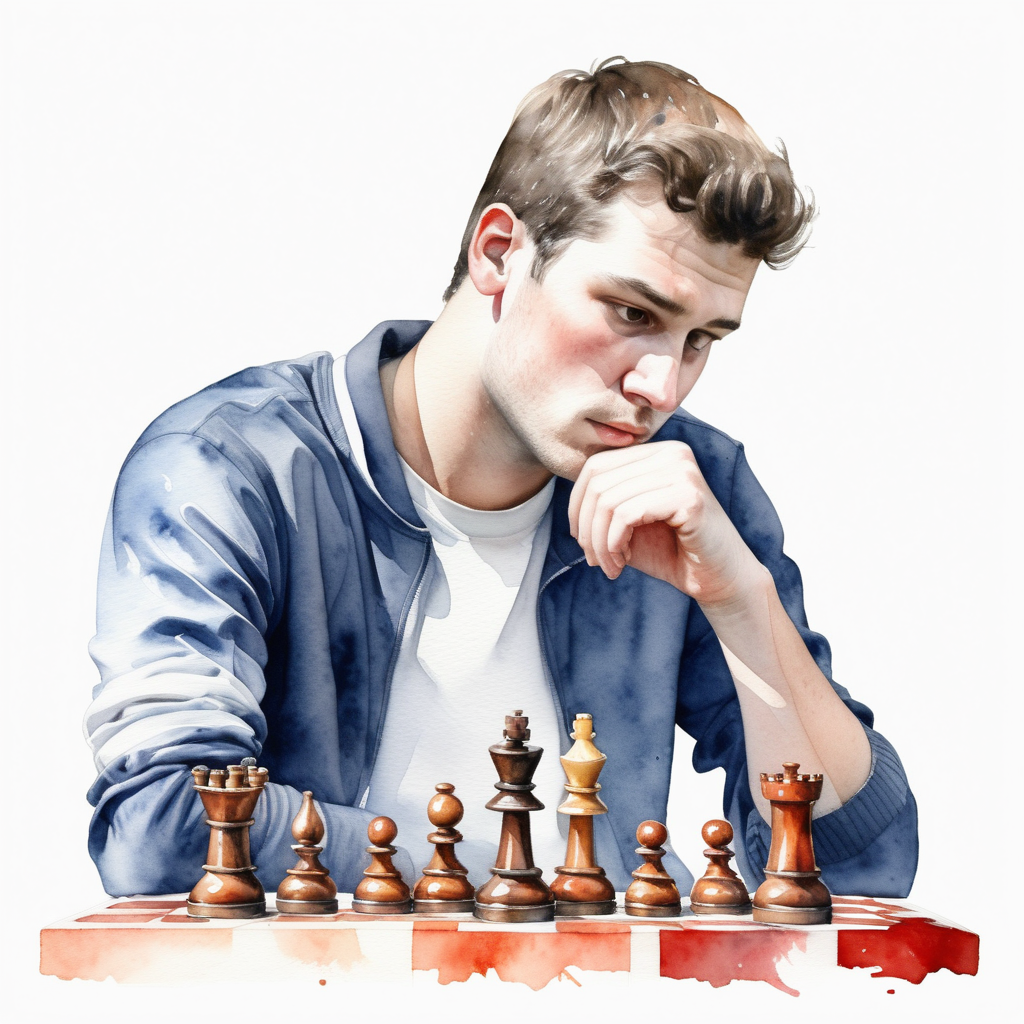 white backgroundreal faceAthleteplaying chessappearance watercolor