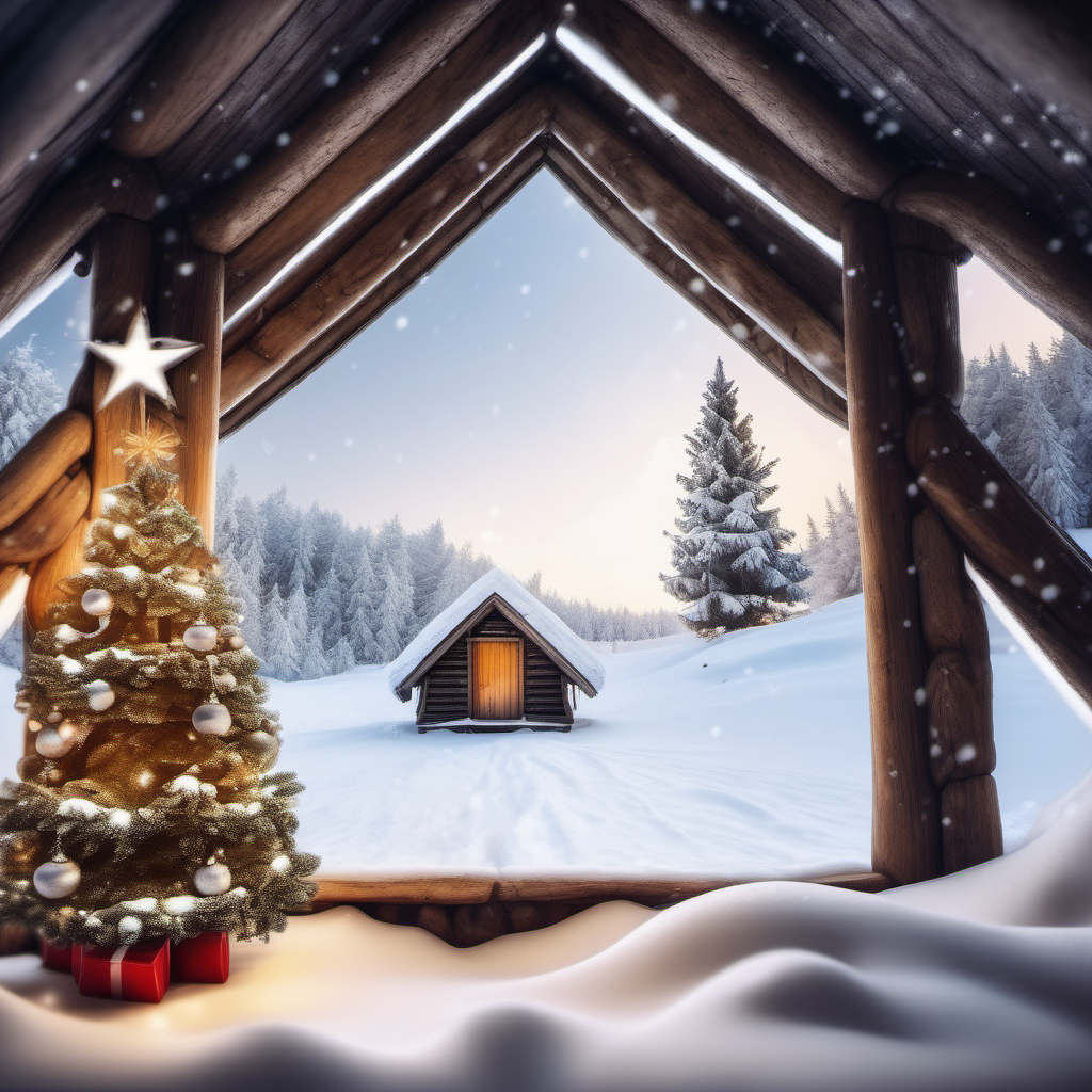 POV image by Christmas landscape with snow and