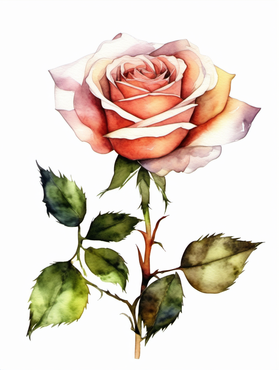 simple single rose watercolor style with a white
