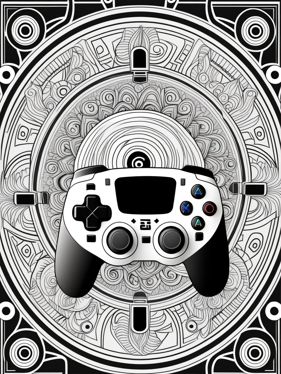video game console inspired mandala pattern black and