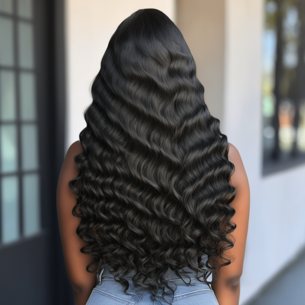 back view of a black woman in wavy