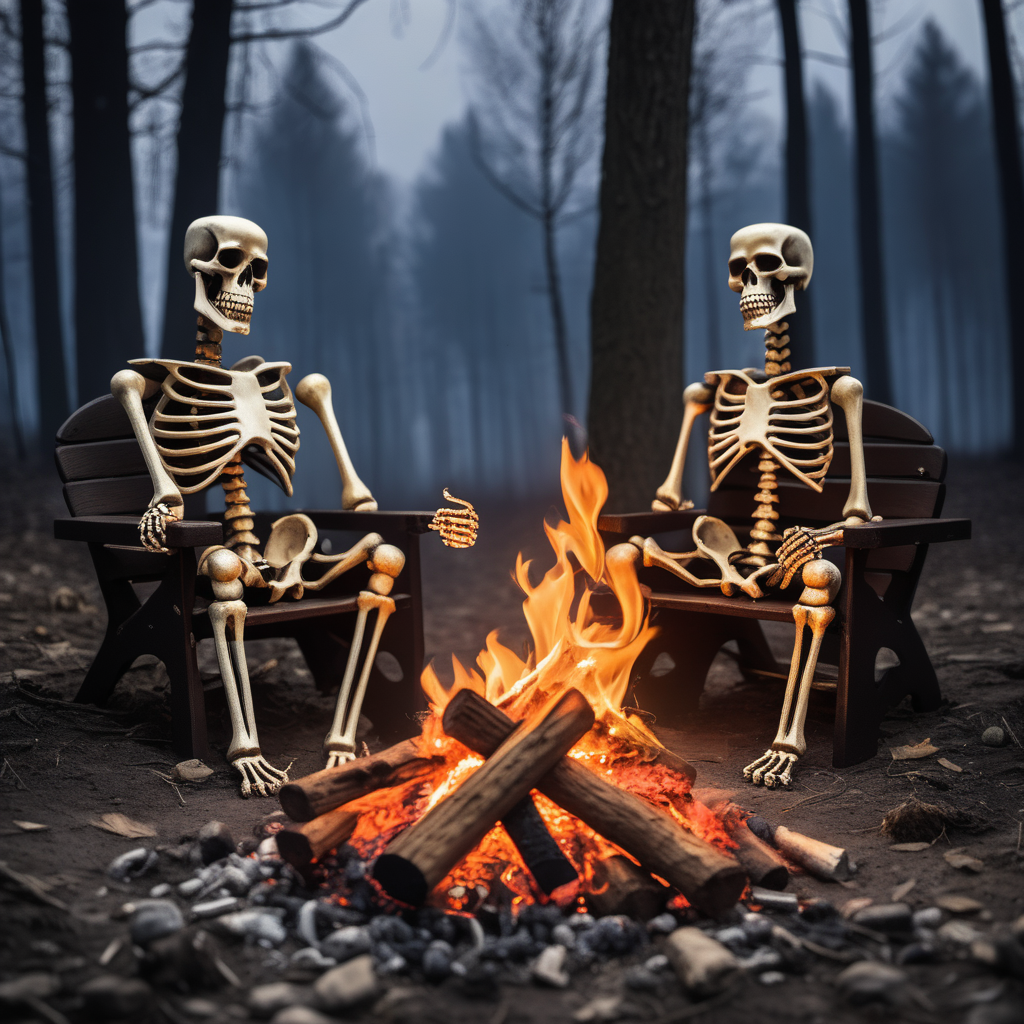 Desert; dark; scary; skeleton; campfire
