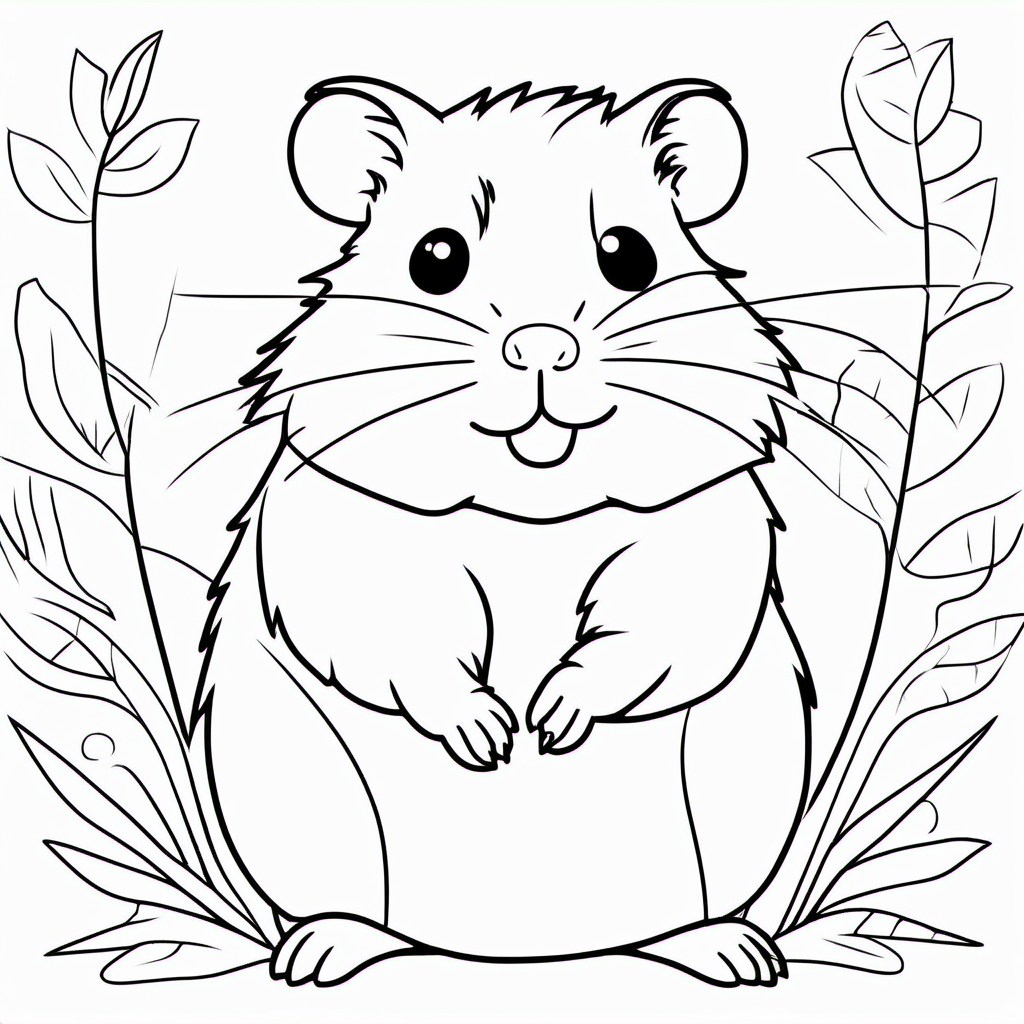 draw a cute hamister animal with only the outline in black for a coloring book for kids