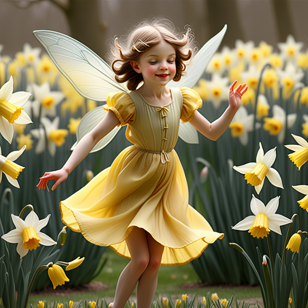 Imagine a fairy gracefully dancing amid a field