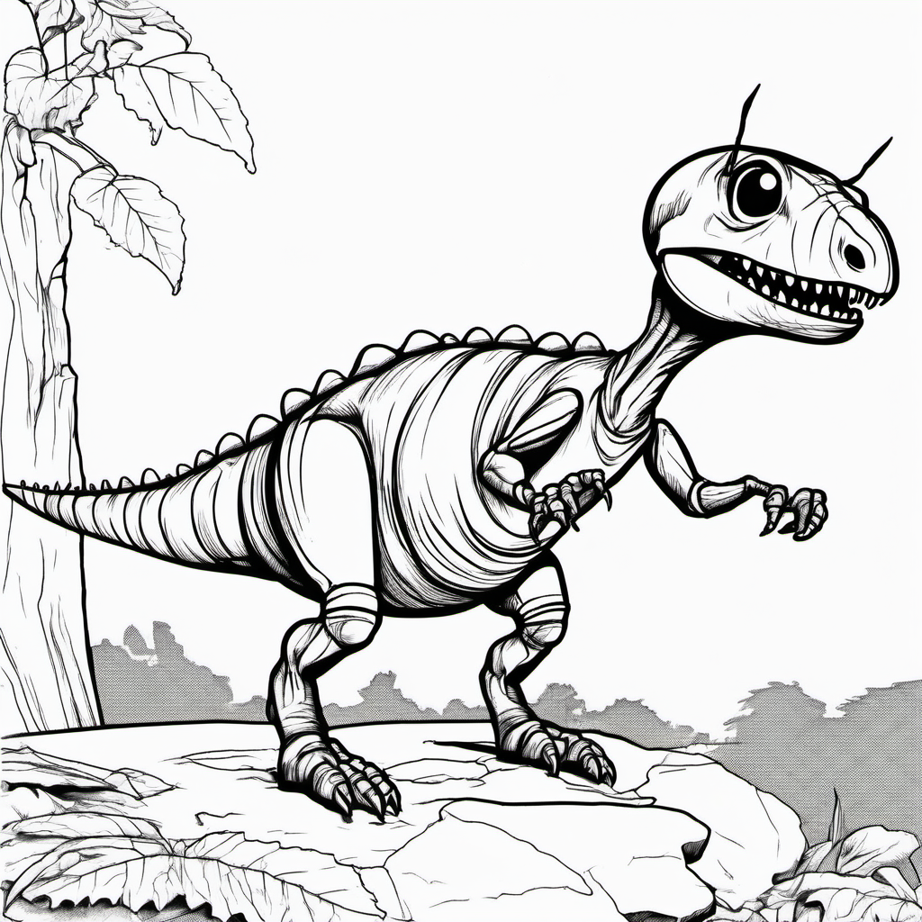Ant dinosaur, in Washington D.C., dark lines, no shading, coloring pages
