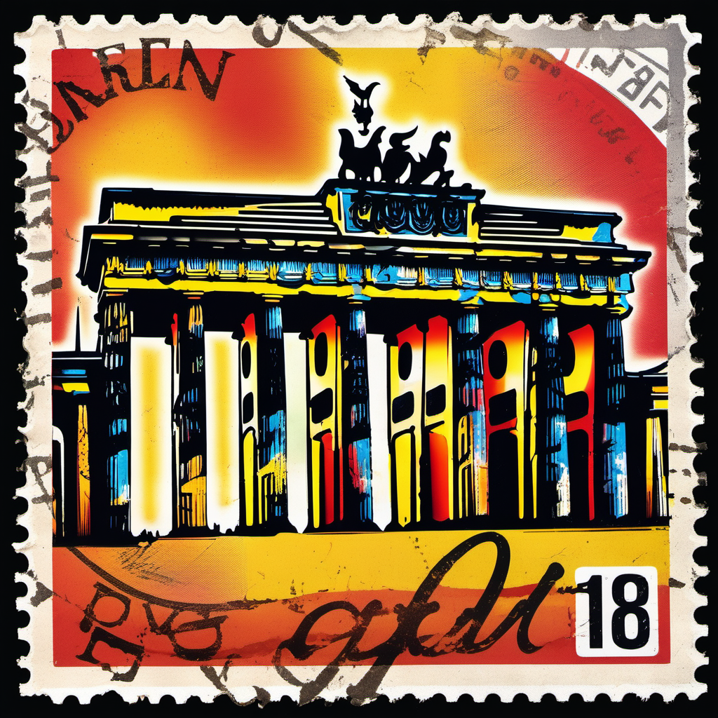 stamp with Brandenburg Gate Berlin abstract colourful distressed
