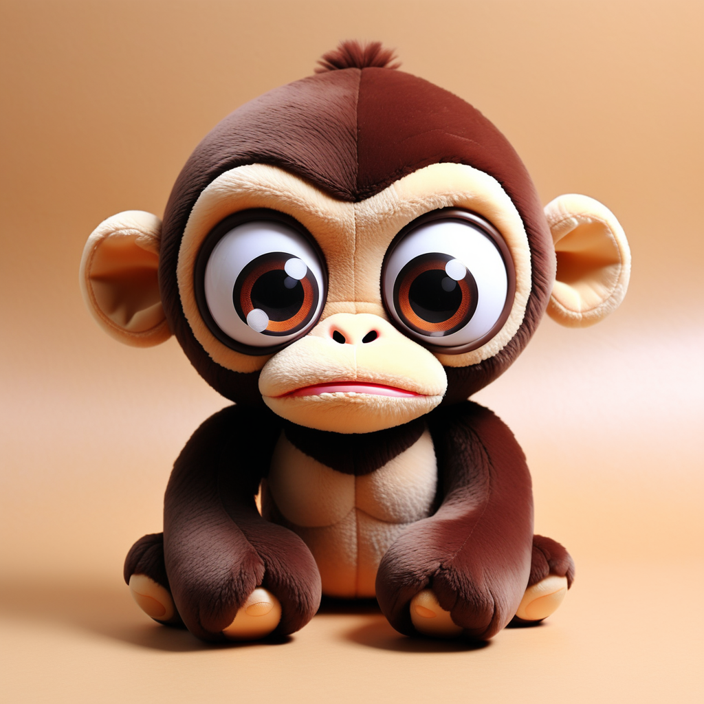 猩猩  毛绒玩具     纯色背景     可爱  大眼睛   面部表情简单