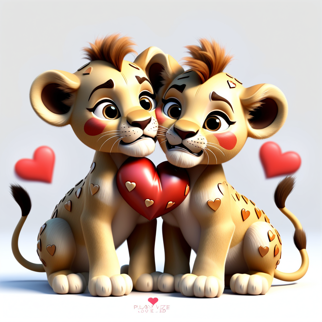 Pixar 3D LoveStruck Lion Cubs clipart featuring adorable