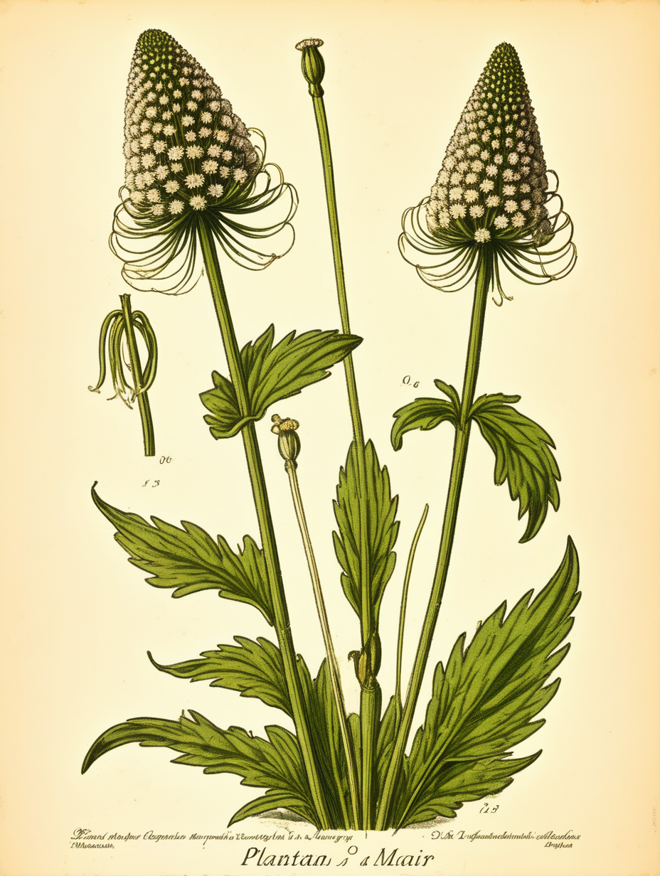 Plantago major plantian Plant botanical illustration