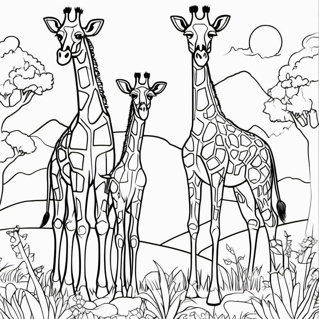 imagine colouring page for kids Giraffe family Delight