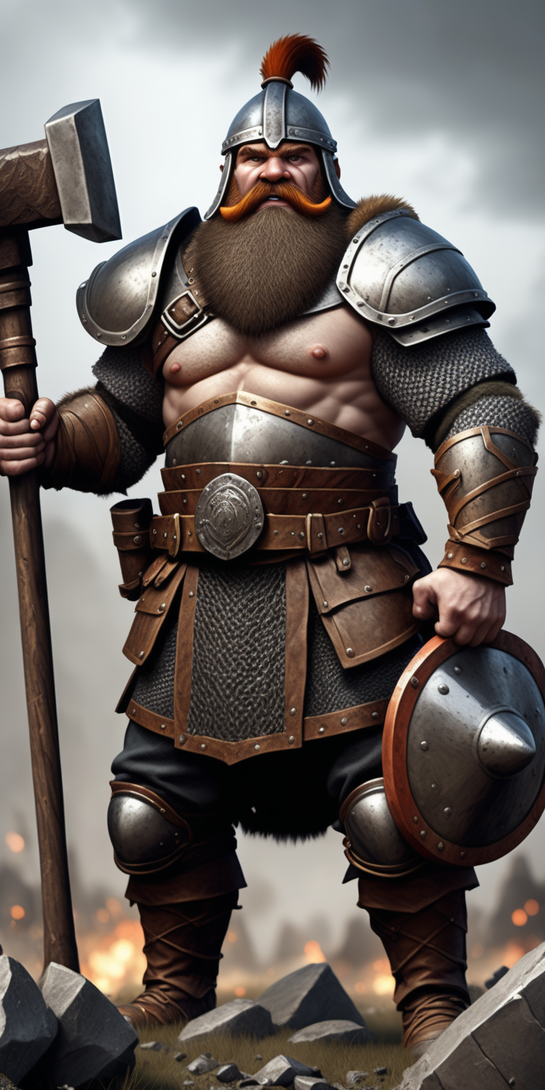 Realistic Medieval muscular Dwarven Soldier on a battle