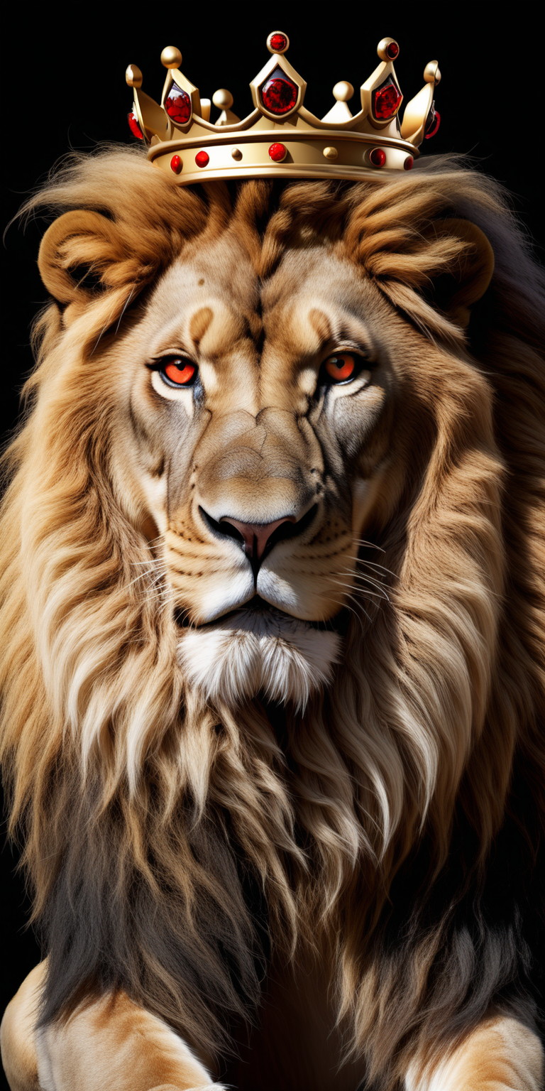 Realistic King Lion with a crown on with