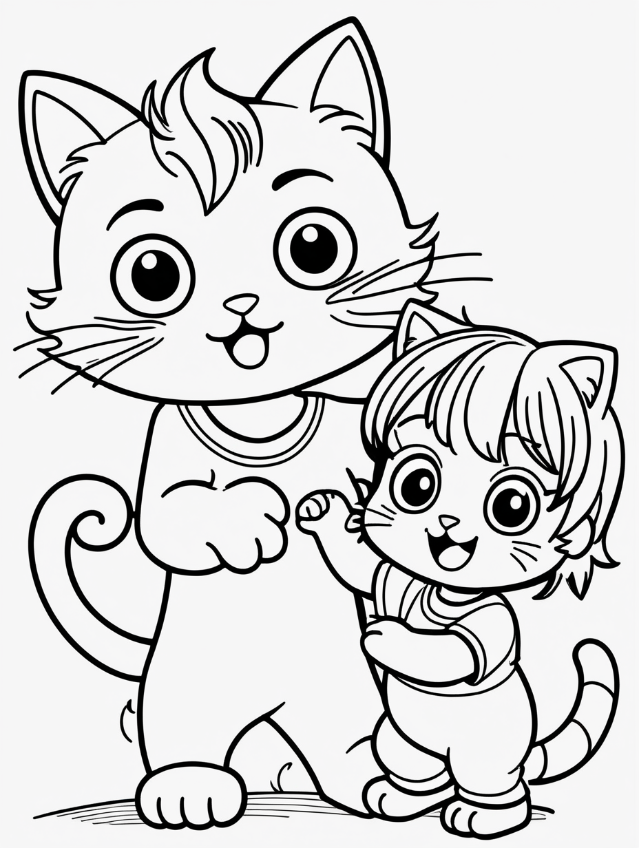 Coloring page of a cute cat with wide