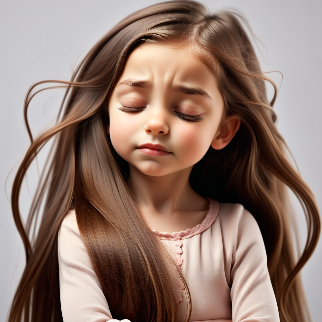 little girl with long brown hair calmly  and eyes closed 


