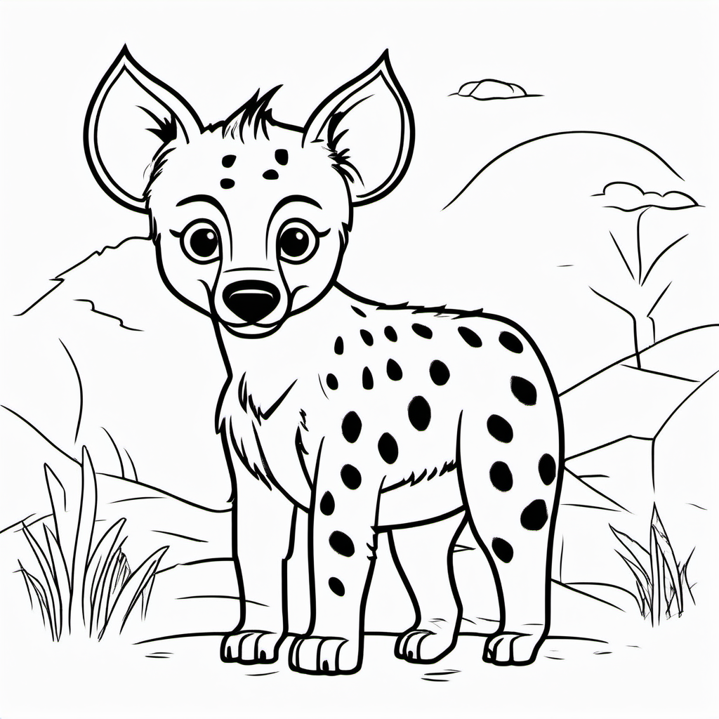 draw a cute hyena with only the outline