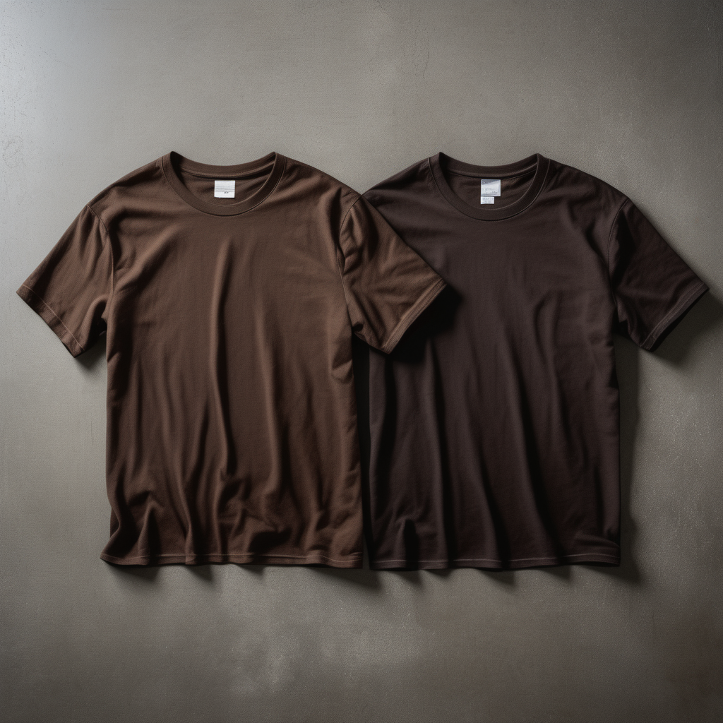 front side of 2 dark brown tshirts on