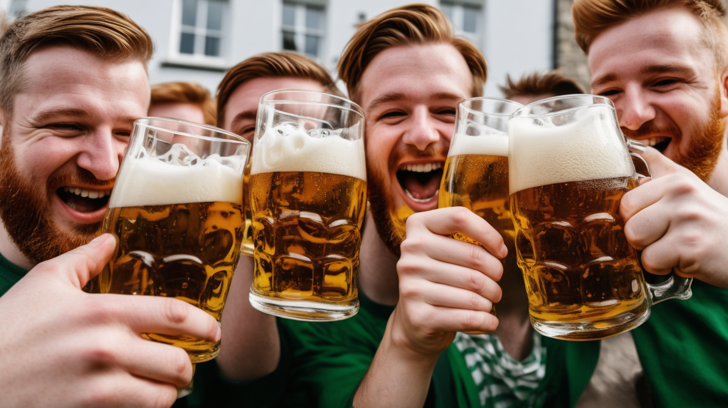 people in Ireleand celebrating drinking beer out of glasses without logos 