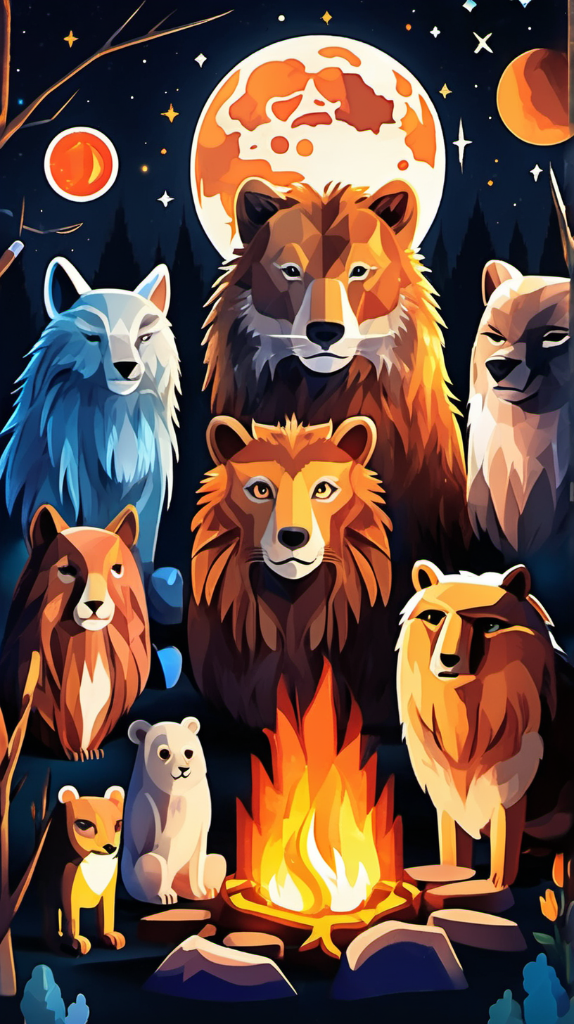 cosmic animals family light music campfire lion bear