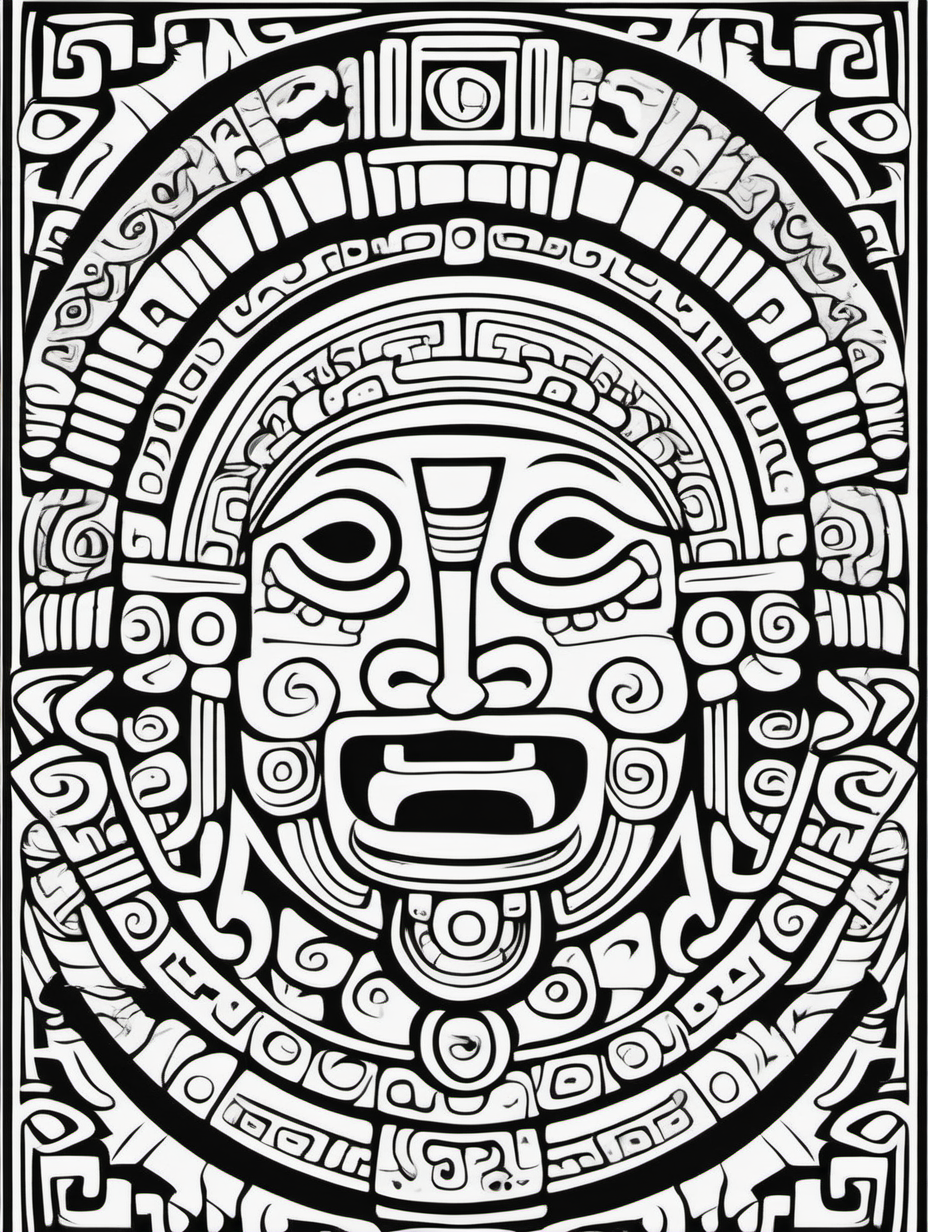 mayan design ,coloring page, simple draw, no colors, abstract background