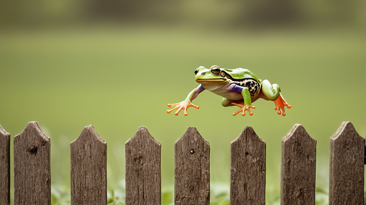 frog jumping over a fence