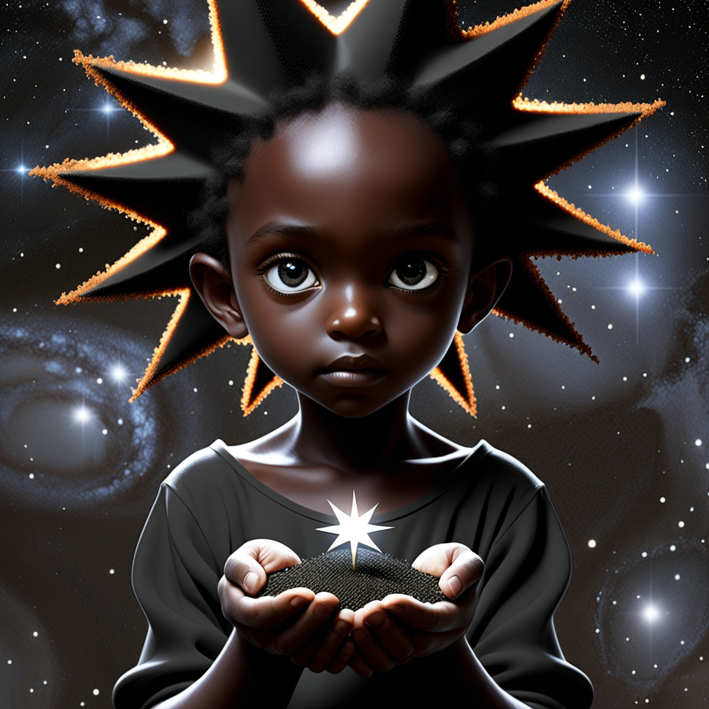 prompt: a adult black  star seed child helping the world