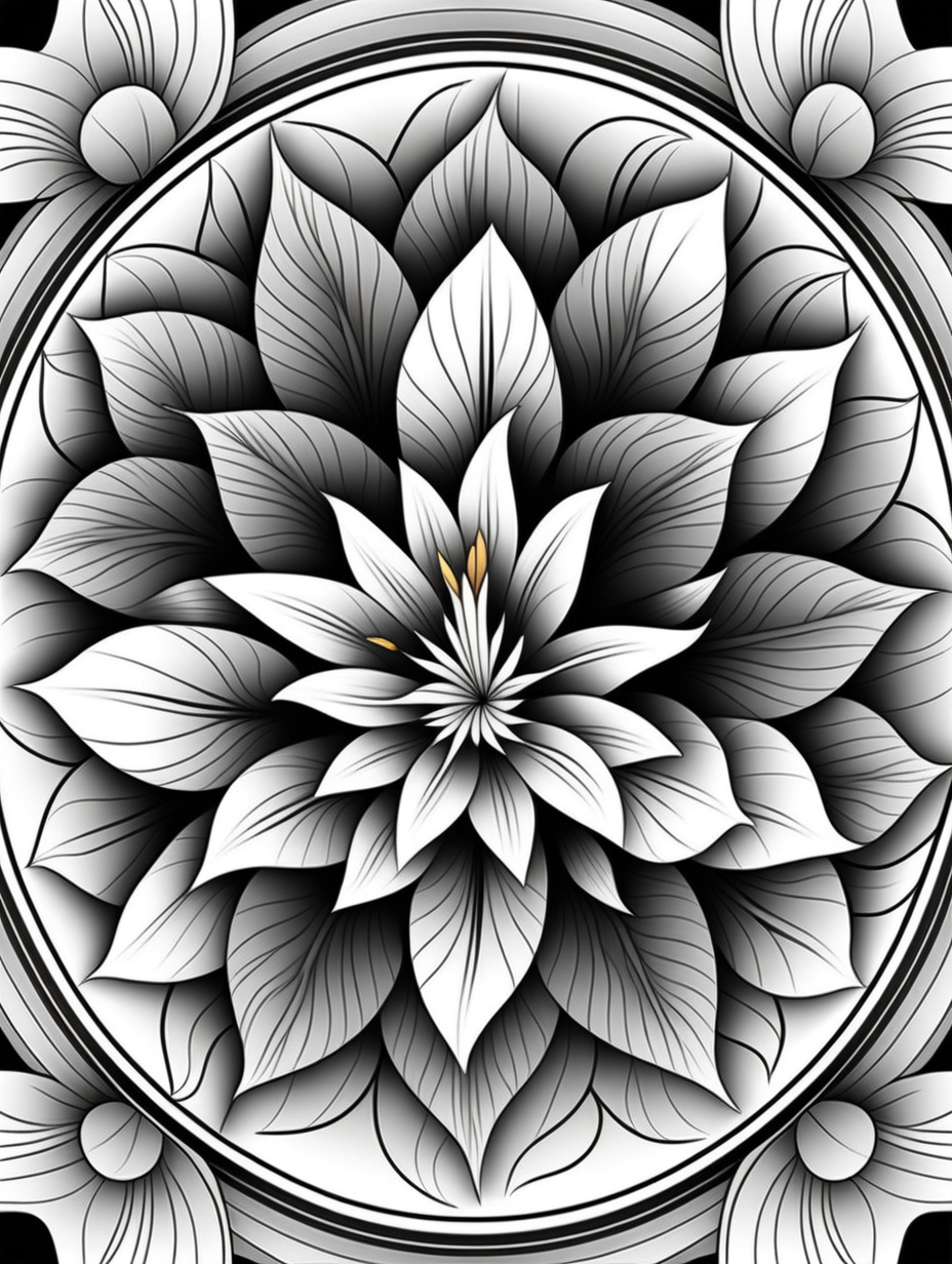 canna lily
 inspired mandala pattern, black and white, fit to page, children's coloring book, coloring book page, clean line art, line art