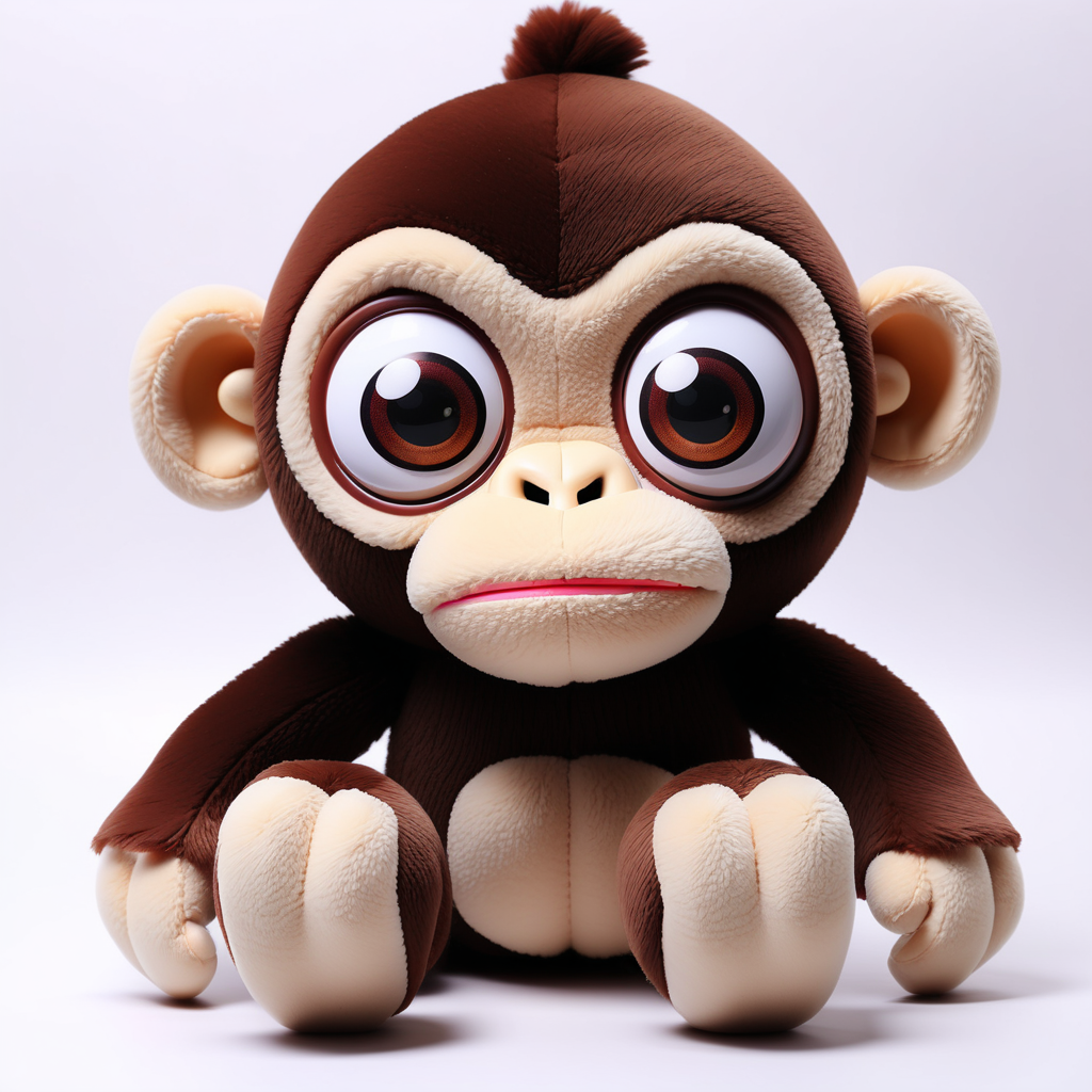猩猩  毛绒玩具     纯色背景     可爱  大眼睛   面部表情简单