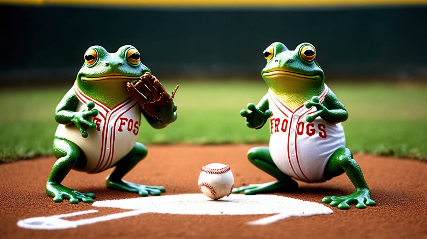 frogs playing baseball