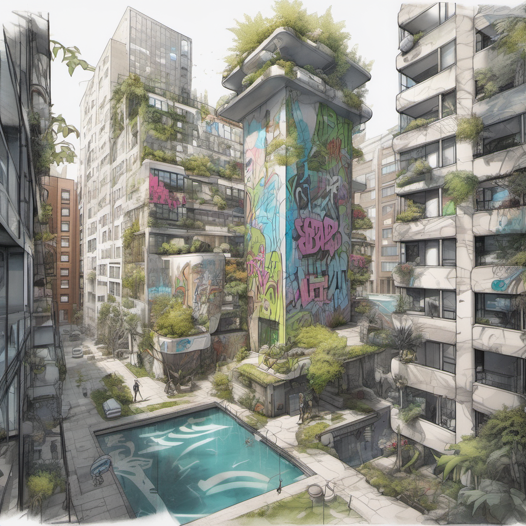 A futuristic sketch of an urban oasis with