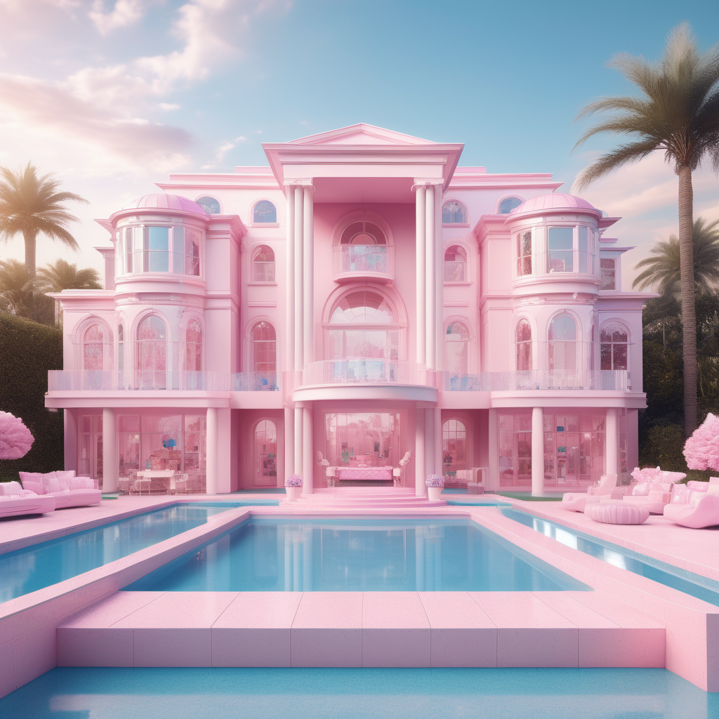 hyperrealistic image of a modern Barbie inspired mansion