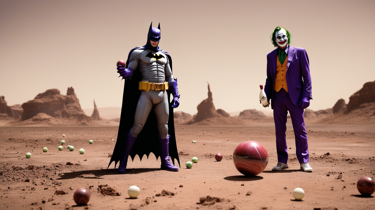 Batman the Joker bowling on Mars