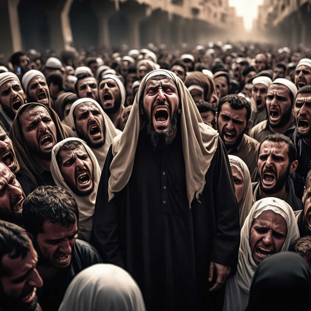 Horror and the crying of the Prophet among the crowd of people