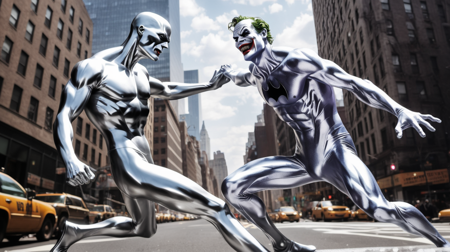 The silver surfer fights the joker in NYC