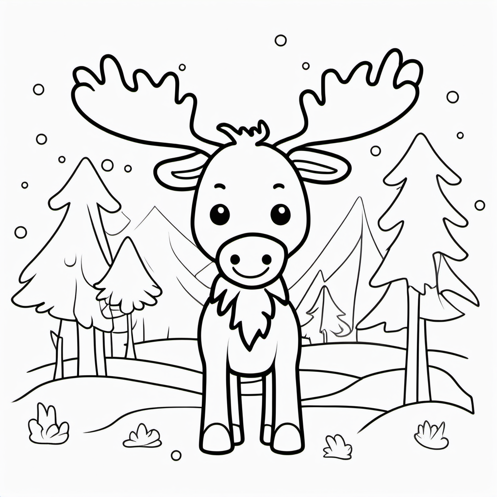 draw a cute Moose with only the outline in black for a coloring book for kids