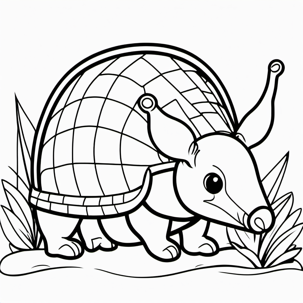 draw a cute Armadillo with only the outline in black for a coloring book for kids
