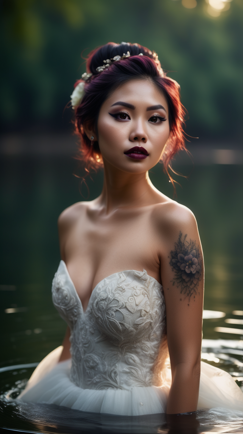 Beautiful Vietnamese woman topless body tattoos dark eye