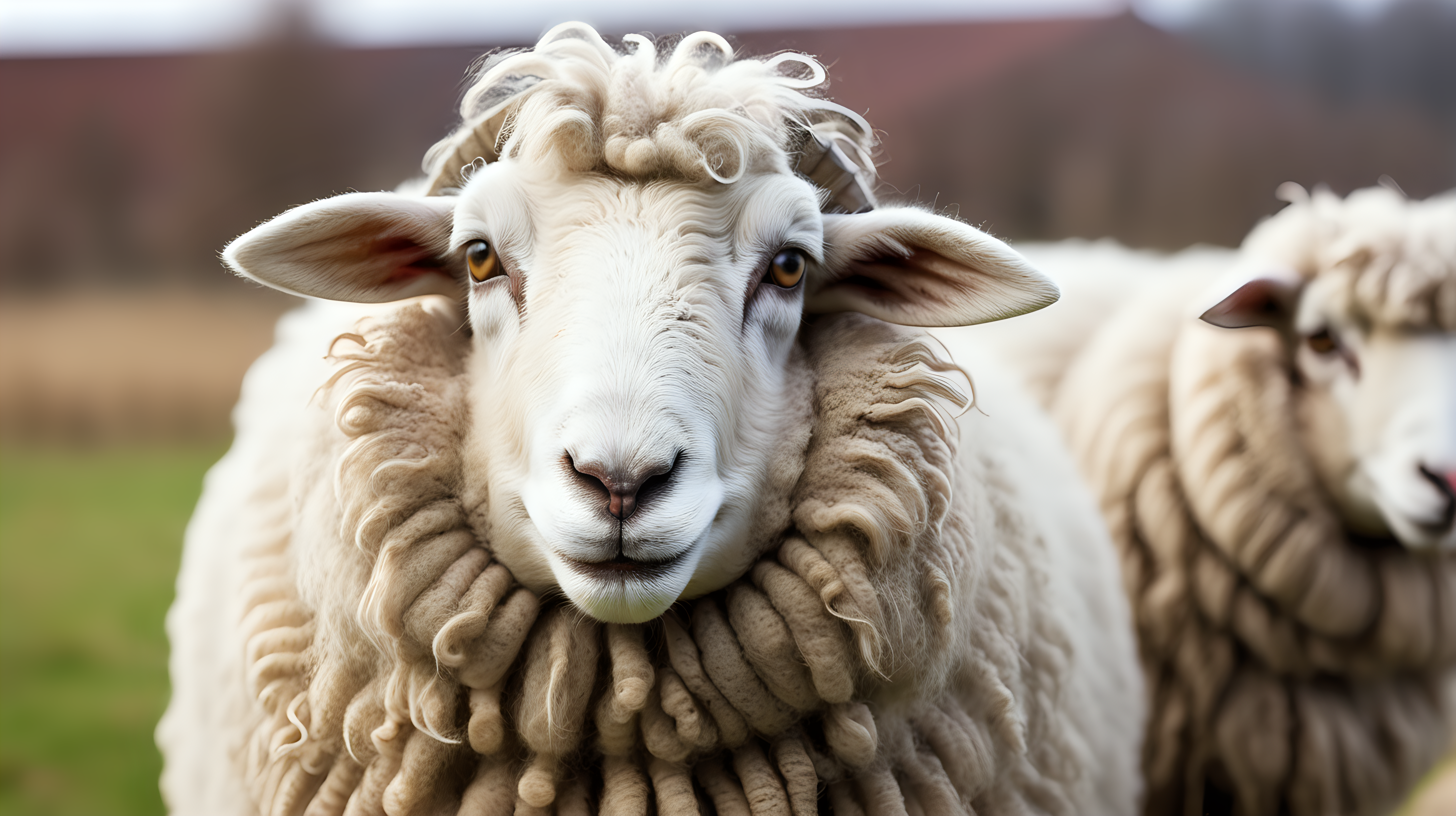 Portrait woolly sheep on the farm, isolated on background, copy space, photo shoot