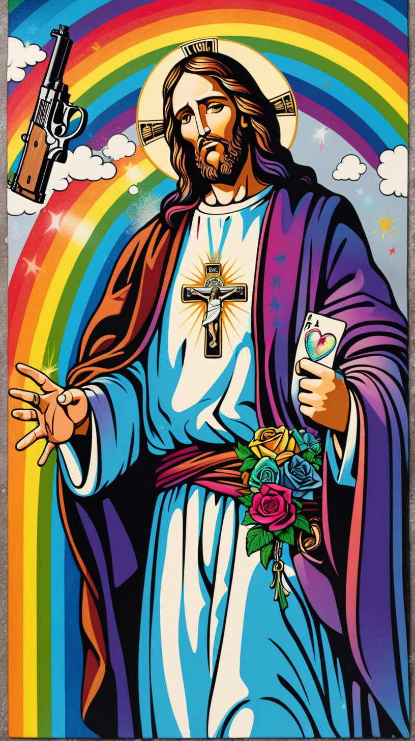 black super gay gangster rainbow jesus with love for everyone gun