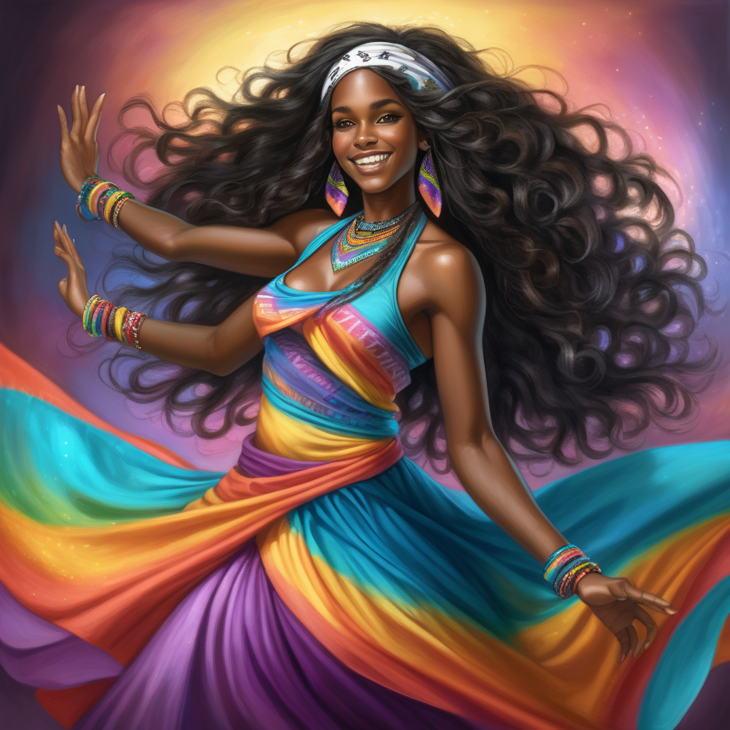 Beautiful dark skin black caribbean woman with long