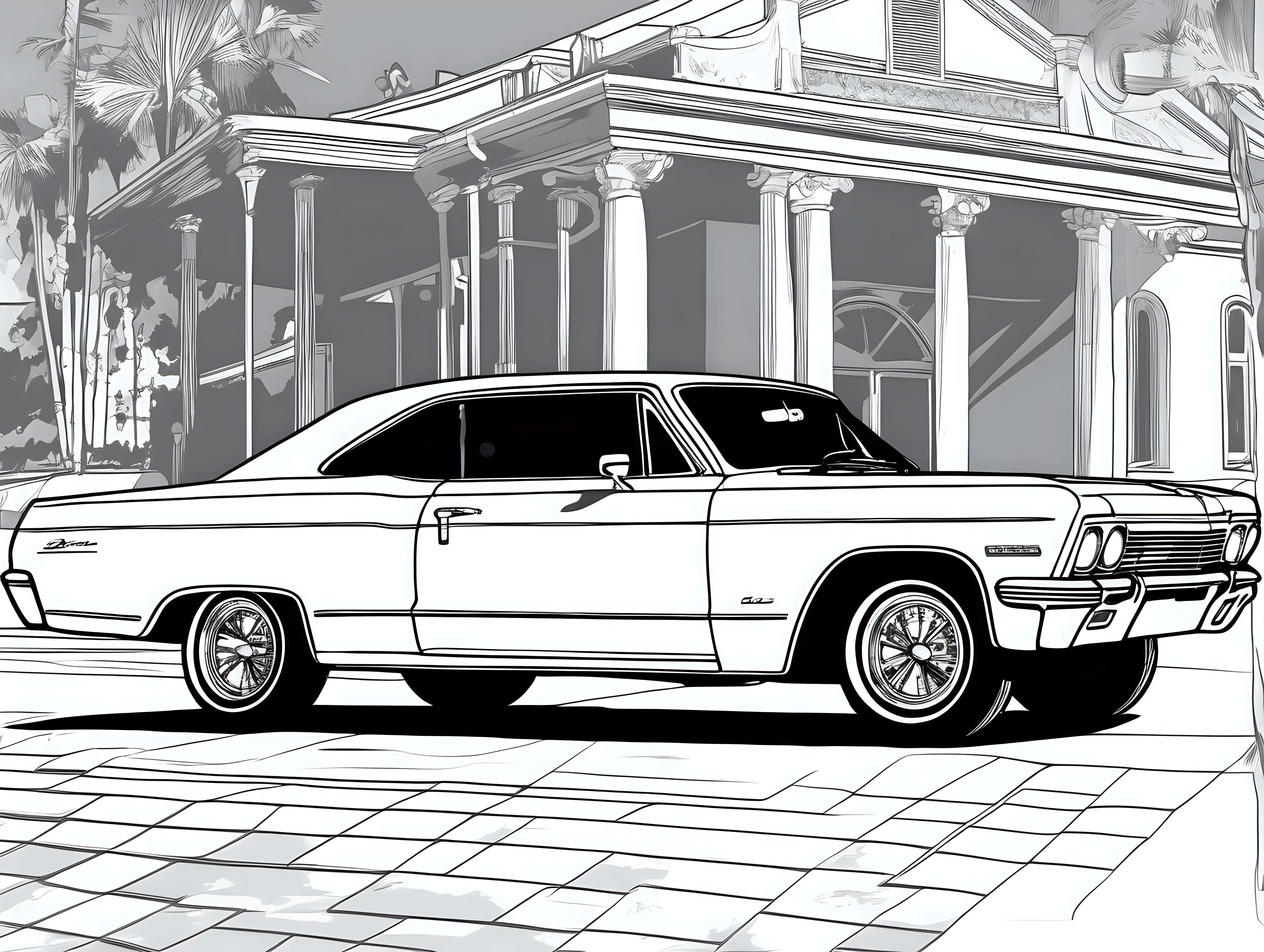  classic American automobile, 1966 Chevy Impala, clean line art, no shade